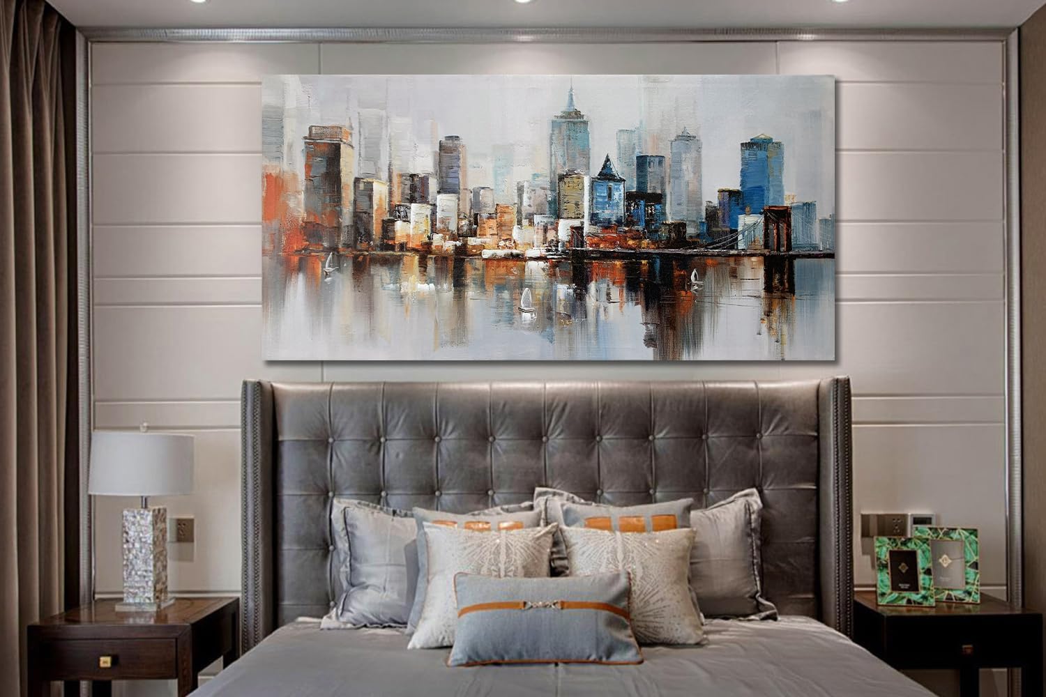 Arjun Brooklyn Bridge Wall Art Modern New York City Abstract Canvas Cityscape NY Painting Large