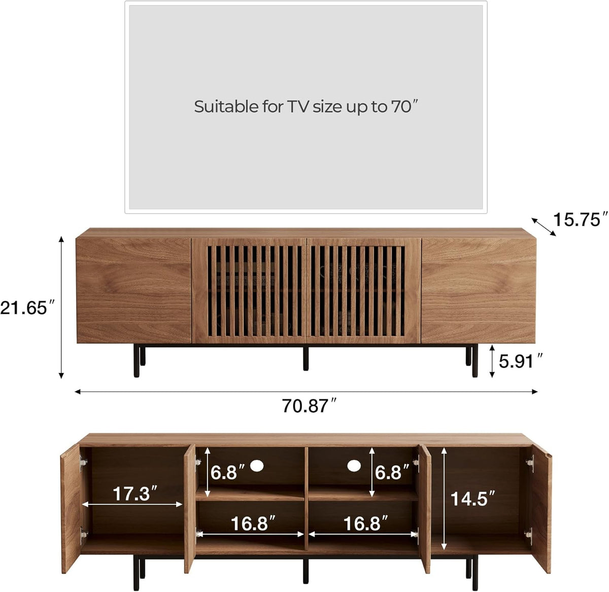 Mid Century Modern TV Stand for 70 Inch TVs, 70.87" Walnut Console with Ample Storage – Stylish