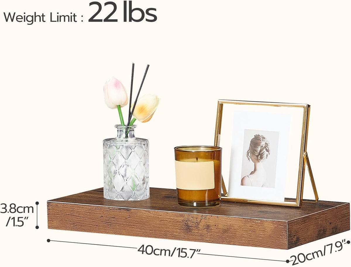 HOOBRO Floating Shelves for Wall, Wall Mounted Shelf Set of 2, 15.7" Hanging Shelf with Invisible