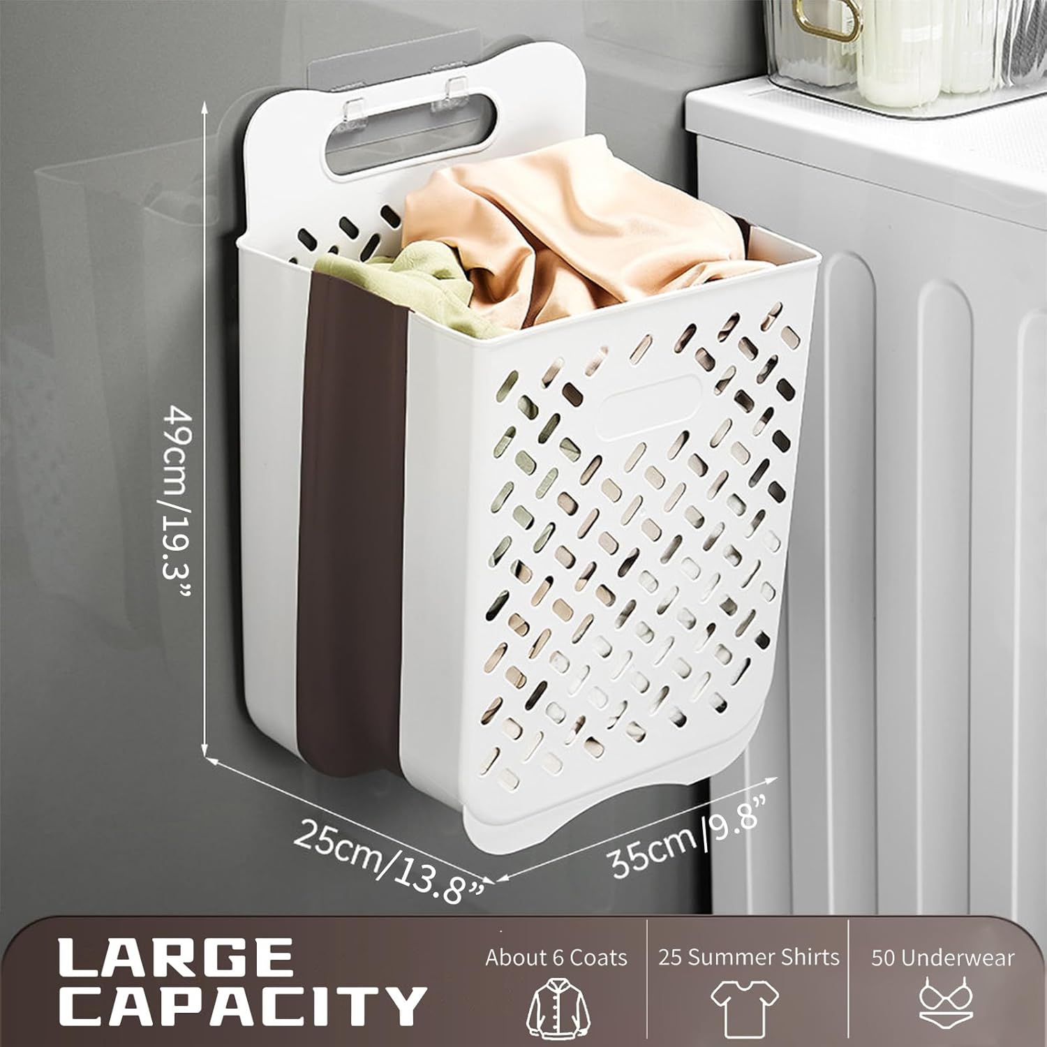 Plastic Foldable Laundry Basket with Handle, 42L Wall Mounted Laundry Hamper Freestanding Dirty