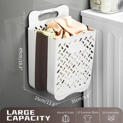 Plastic Foldable Laundry Basket with Handle, 42L Wall Mounted Laundry Hamper Freestanding Dirty