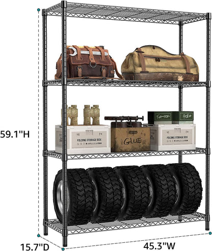 IZEUK 1400 LBS Garage Black Shelving Wide Storage Shelves 4 Tier Adjustable Heavy Duty Metal Wire