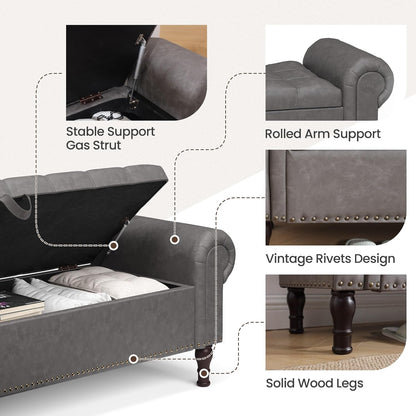 Storage Bench for Bedroom, 51" Full Queen Storage Bench, Upholstered Bedroom Bench with Rolled Arms