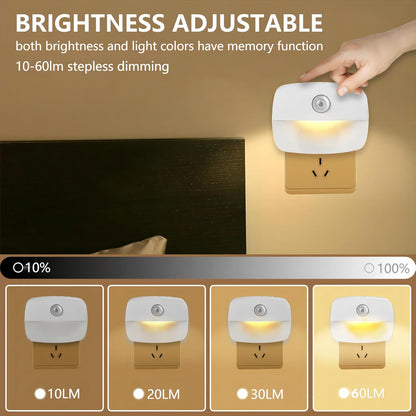 Sossi Motion Sensor Night Light Plug in 4 Pack,10-60Lm Stepless Dimming,3 Light Modes with Memory