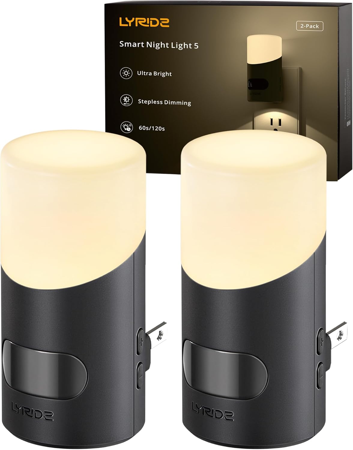 Lyridz LED Night Lights Plug into Wall with Motion Sensor, 1-150LM Dimmable Plug-in Nightlight