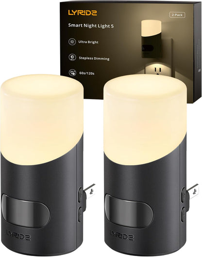 Lyridz LED Night Lights Plug into Wall with Motion Sensor, 1-150LM Dimmable Plug-in Nightlight