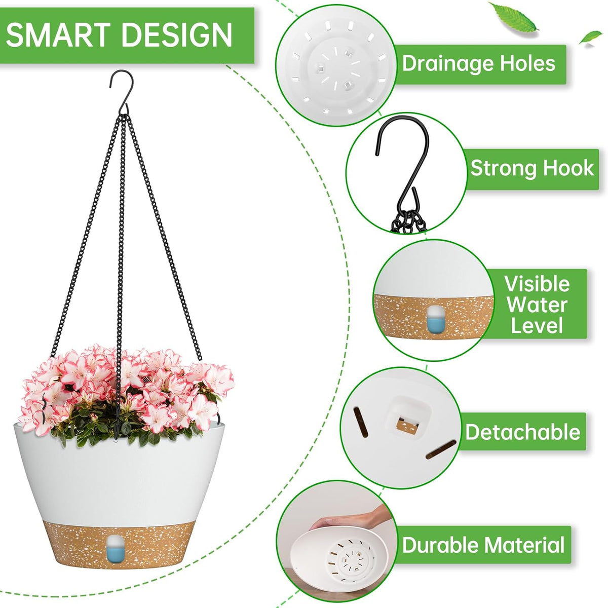ZMTECH 8 Inch Hanging Planters for Indoor Plants, Hanging Baskets for Plants Outdoor with Visible
