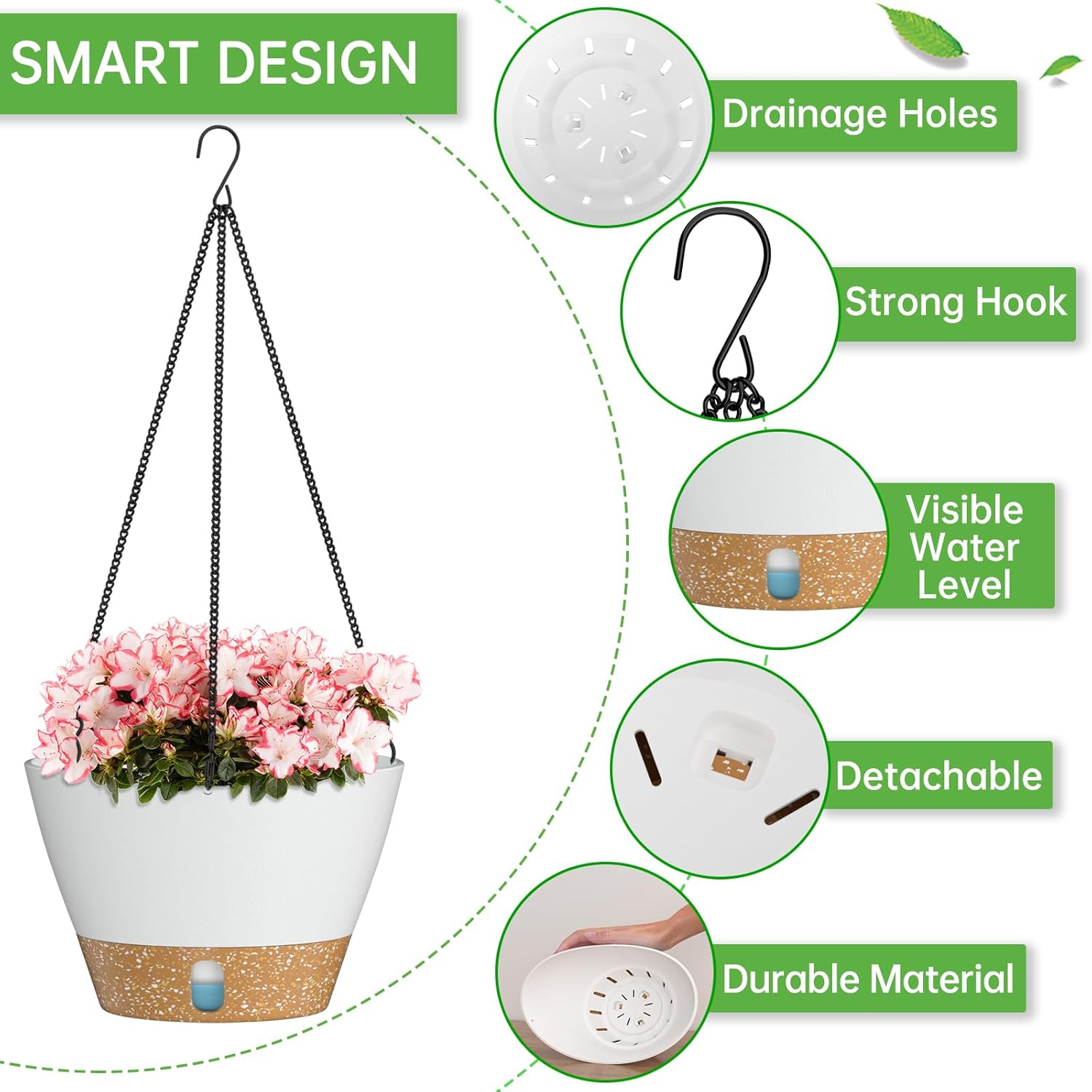ZMTECH 8 Inch Hanging Planters for Indoor Plants, Hanging Baskets for Plants Outdoor with Visible