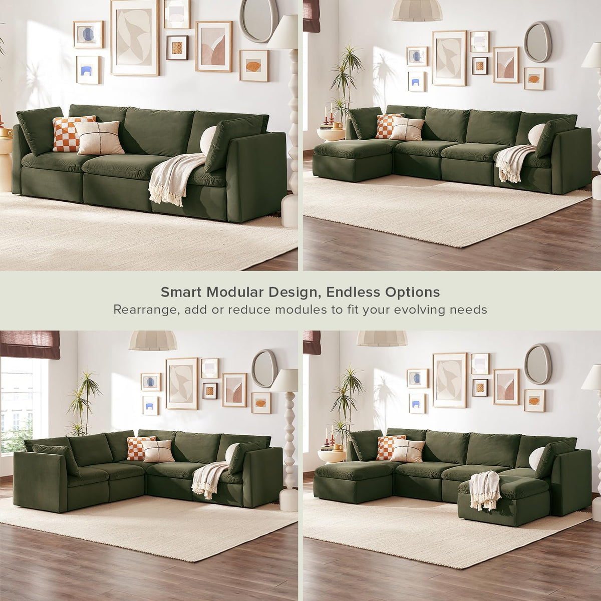 mopio Oversized Modular Sectional Sofa with Fully Removable Covers and Storage, Convertible U