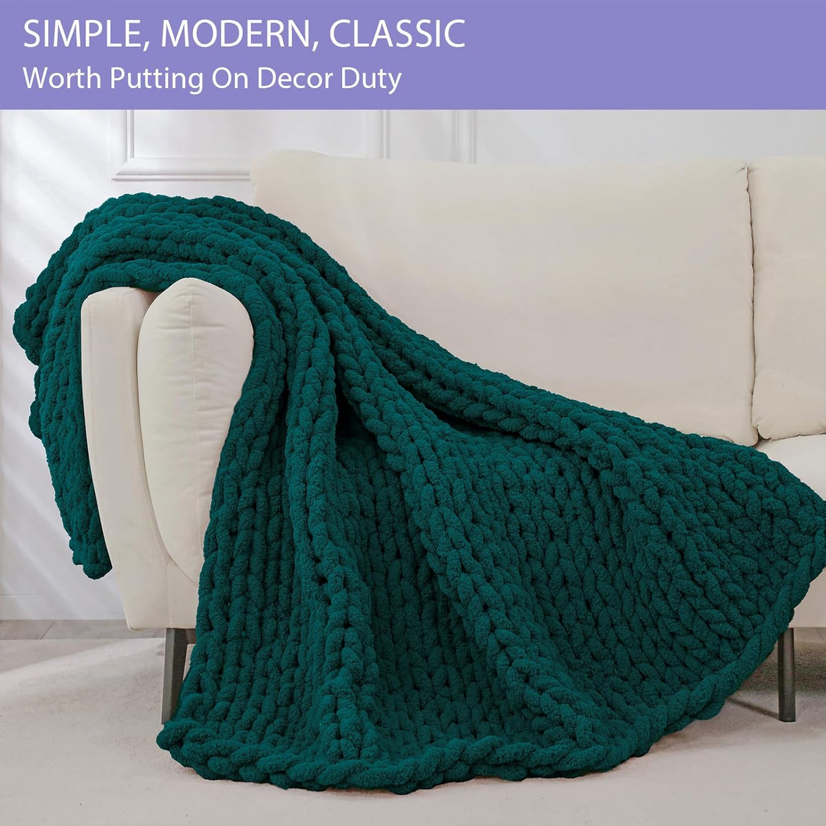 Bigacogo Chunky Knit Throw Blanket for Couch, 51x63 inches, 100% Hand Knitted with Thick Jumbo