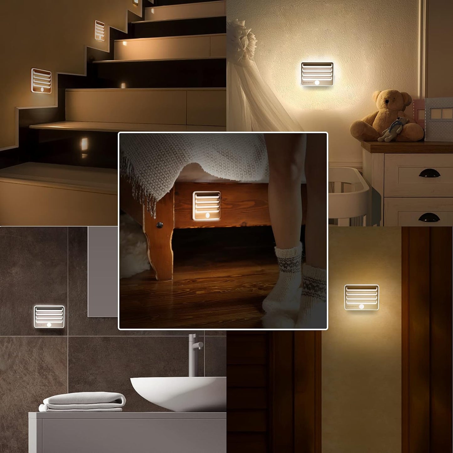 EverBrite Motion Sensor Night Lights, LED Soft Warm Light, Battery Powered Auto Stick-On Night