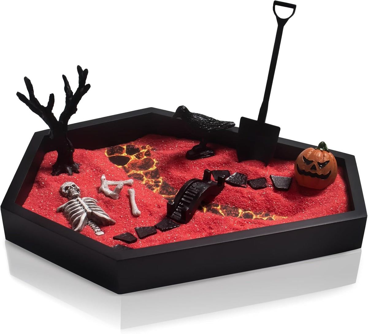 Coffin Zen Garden for Desk 7" x 9" Mini Zen Garden Kit Accessories for Office Coffin Spooky Decor