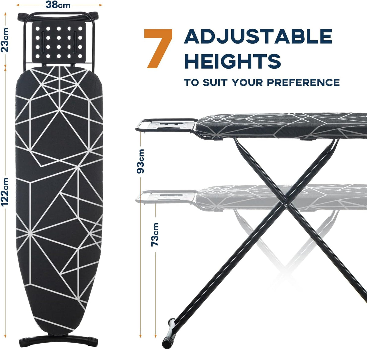 Ironing Board 43x13, Compact Iron Board Full Size with Heavy Duty Iron Rest, Thick Padded Cover