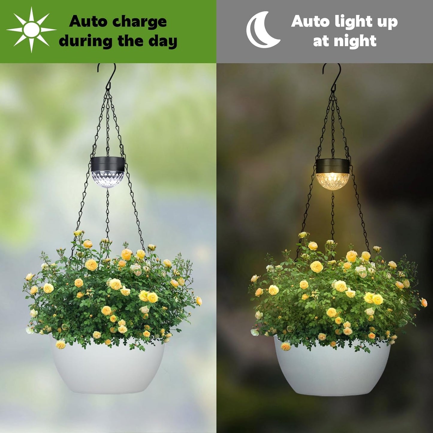 2 Packs Solar Hanging Basket Planters for Plants Outdoor, Self Watering White Flower Plants Pots