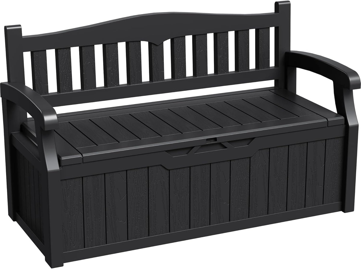 Greesum 80 Gallon Storage Bench Outdoor Deck Box with Armrest, Patio Furniture,Lockable, Waterproof