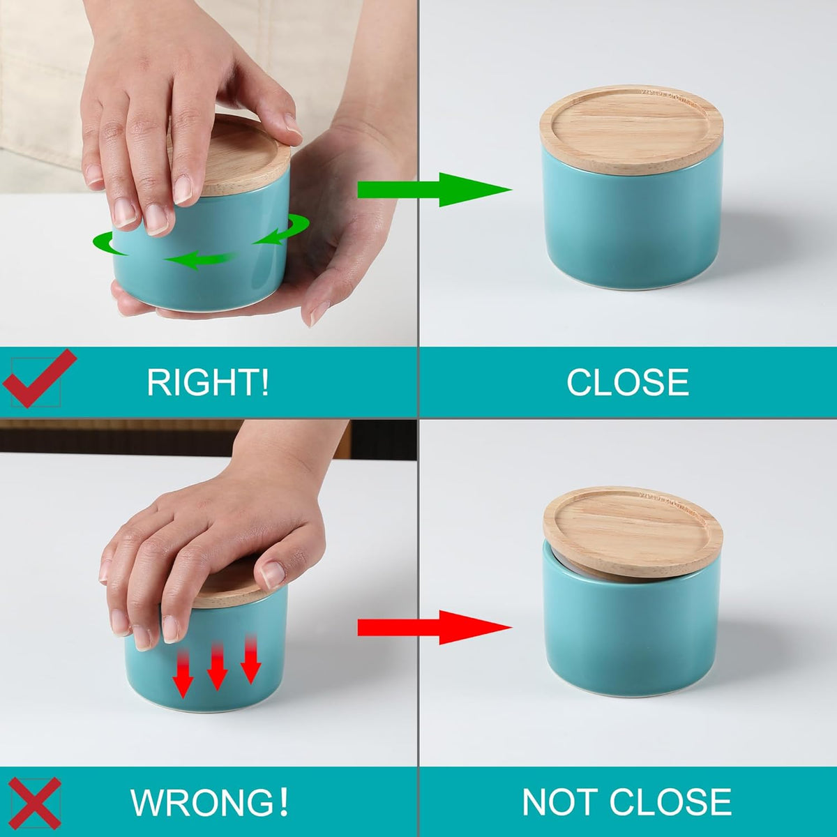 Sweejar Kitchen Canisters Ceramic Food Storage Jar, Stackable Containers with Airtight Seal Wooden