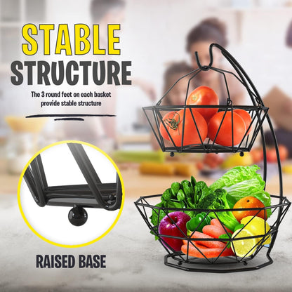 Fruit Basket with Banana Hanger and Fruit Bowl. Kitchen Counter Fruit Bowl with Banana Holder used
