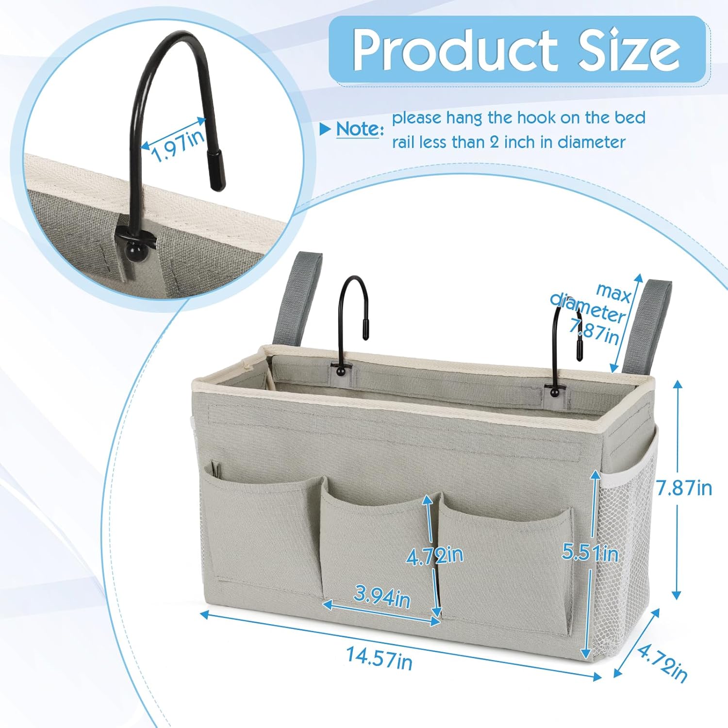 Bedside Storage Caddy/Bedside Hanging Storage Bag for Headboards Bunk Beds Dorm Rooms Book Phone