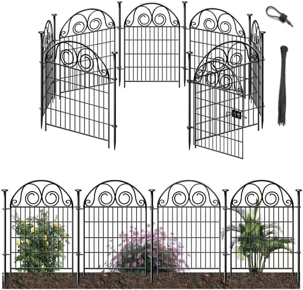 Tall Garden Animal Barrier Fence With Gate, 40 in(H)×27 in(L) 8 Panels Dog Digging Fences Barrier