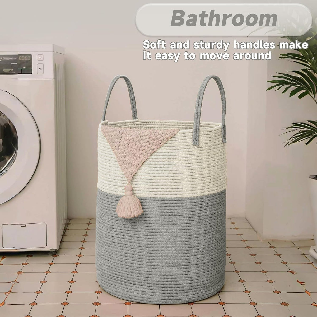 Large Woven Laundry Basket Hamper,80L Cotton Rope Storage Bin for Blankets,Toys and
