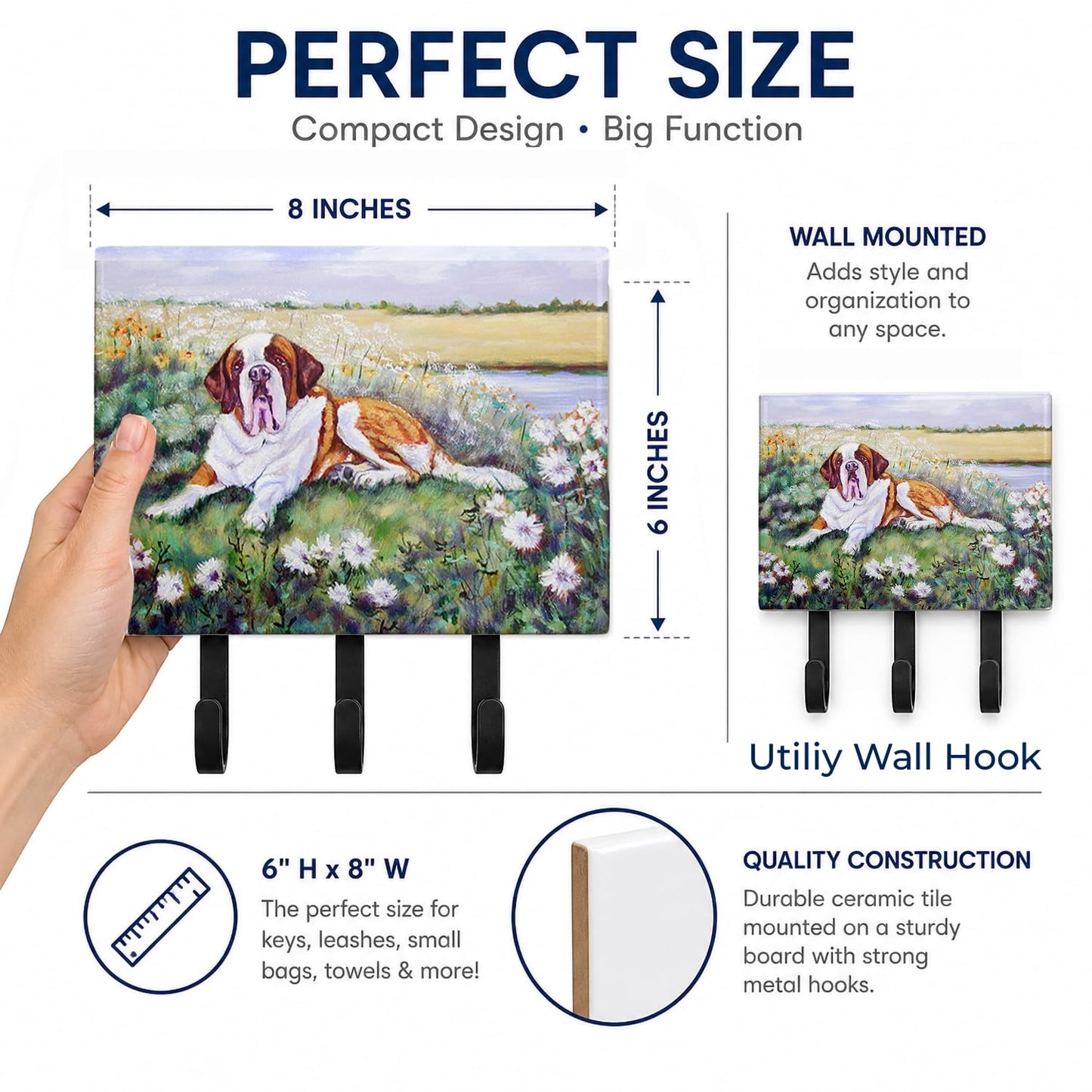 Caroline's Treasures 7446TH68 Saint Bernard in Flowers Leash or Key Holder, Wall Hooks, Key Hooks