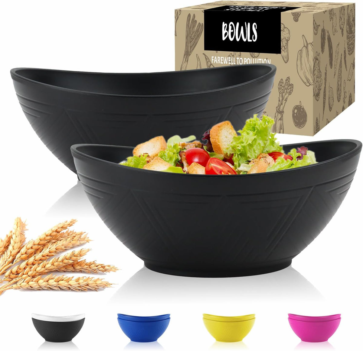 Big Wheat Straw Bowls,Large Salad Bowls Set of 2,Dishwasher and Microware Safe Plastic Bowls