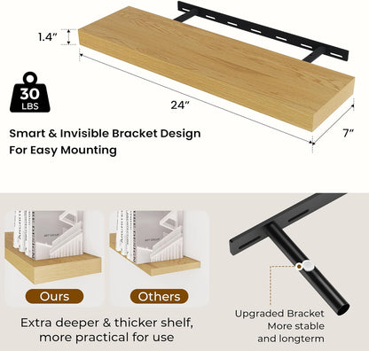24 inch Floating Shelves Long Floating Shelves for Wall Large Wall Mounted Shelves with Invisible