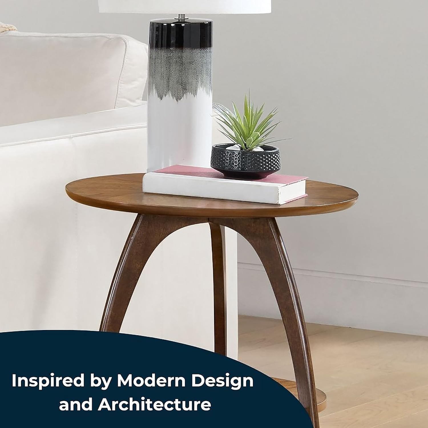 Martin Svensson Home LAX Two-Tone 20-Inch Caramel Brown Round Wood End Side Table with Walnut Legs