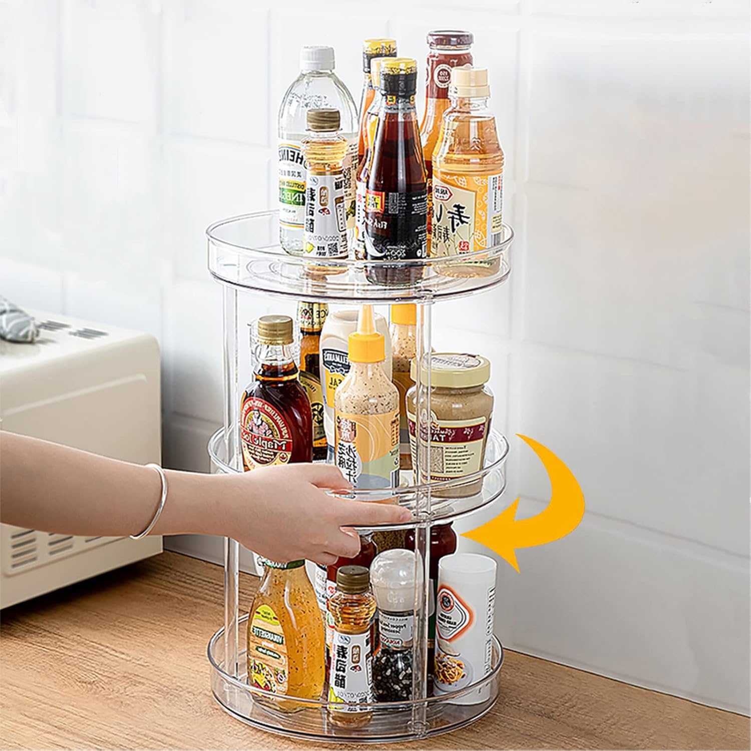 URALFA 3 Tier Bathroom Lazy Susan Organizer, 9 Inch Clear Rotating Makeup Organizer for Vanity