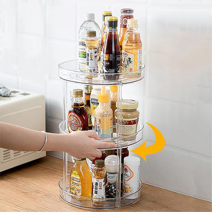 URALFA 3 Tier Bathroom Lazy Susan Organizer, 9 Inch Clear Rotating Makeup Organizer for Vanity