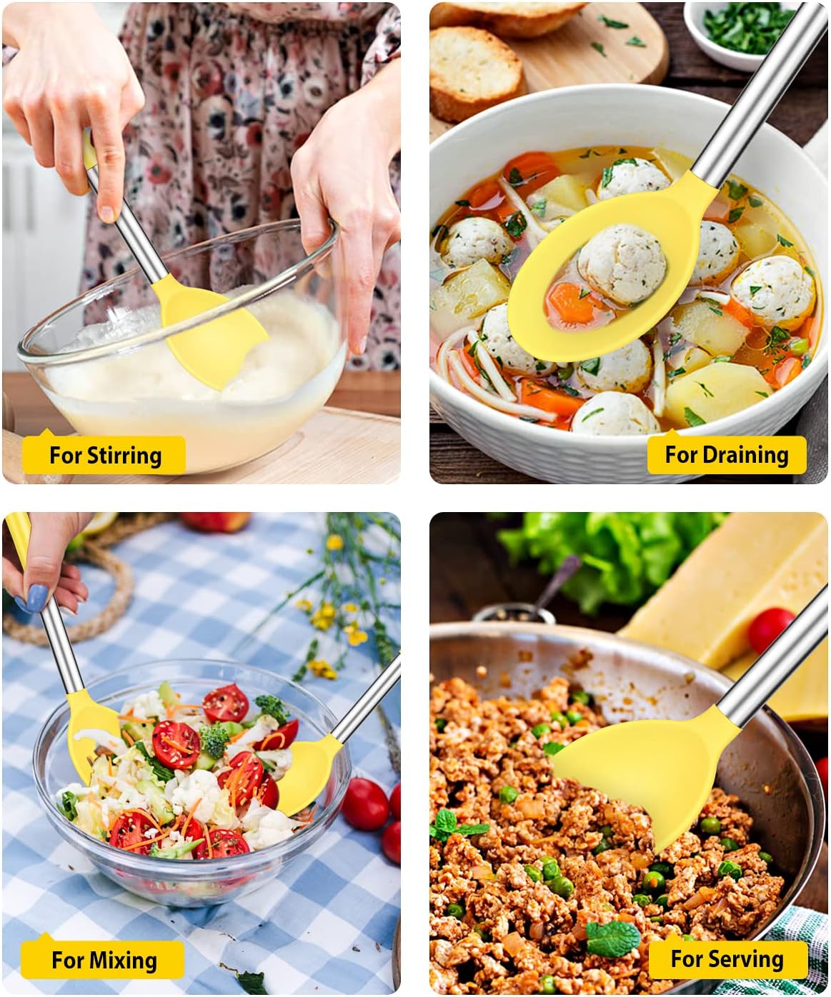 Pack of 2 Large Silicone Cooking Spoons,Non Stick Solid Basting Spoon,Heat-Resistant Kitchen