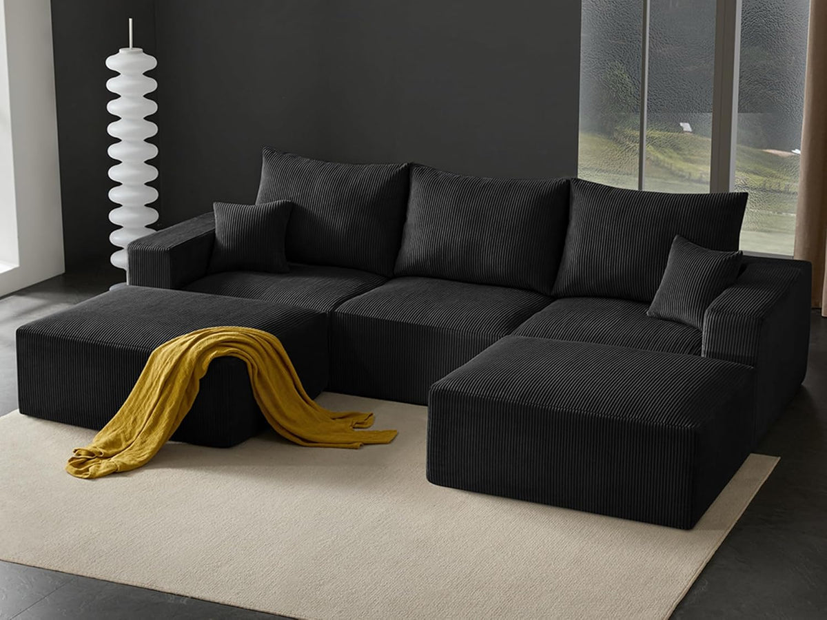 Boneless Sectional Cloud Couch Sofa for Living Room, 112" U-Shaped Modular Modern Lounge Sleeper