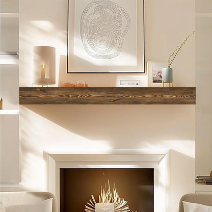 56x8x3 Fireplace Mantel - Handcrafted Hollow Rustic Solid Wood Wall Mounted Floating Shelf with