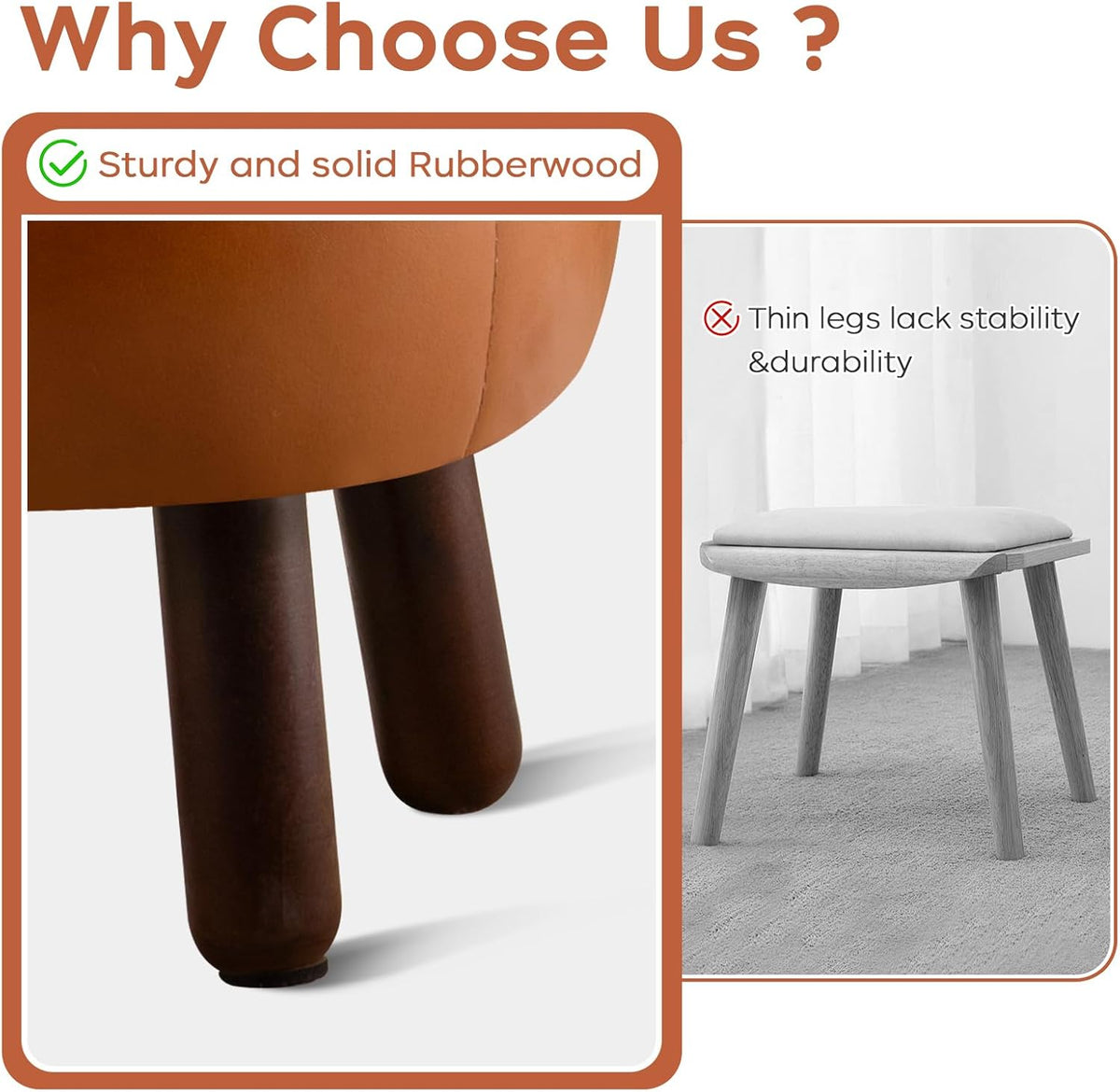 Small Foot Stool, Round Faux Leather Pouf Ottoman Foot Rest, Footstool Ottomans with Rubber Legs