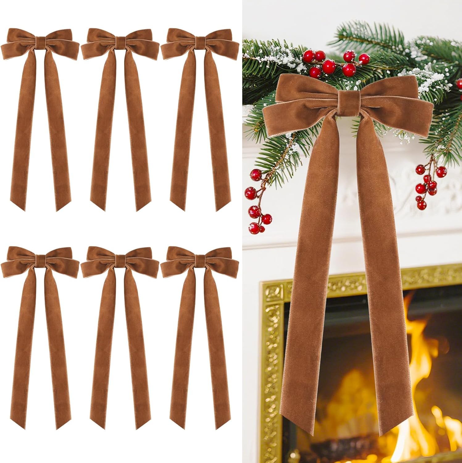 Senjie Velvet Large Christmas Bows for Staircase Garland Wreath, 20in x 8in Vintage Ribbon Bows