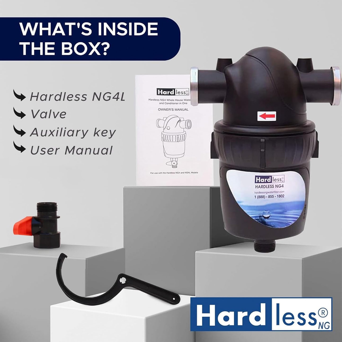 Hardless NG4 Whole House Water Filter- Salt-Free Alternative Softening Device- Reduces Limescale