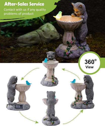 Nacome Solar Cat Birdbath Garden Decor: Outdoor Statues Ornaments for Outside Decorations Yard Art
