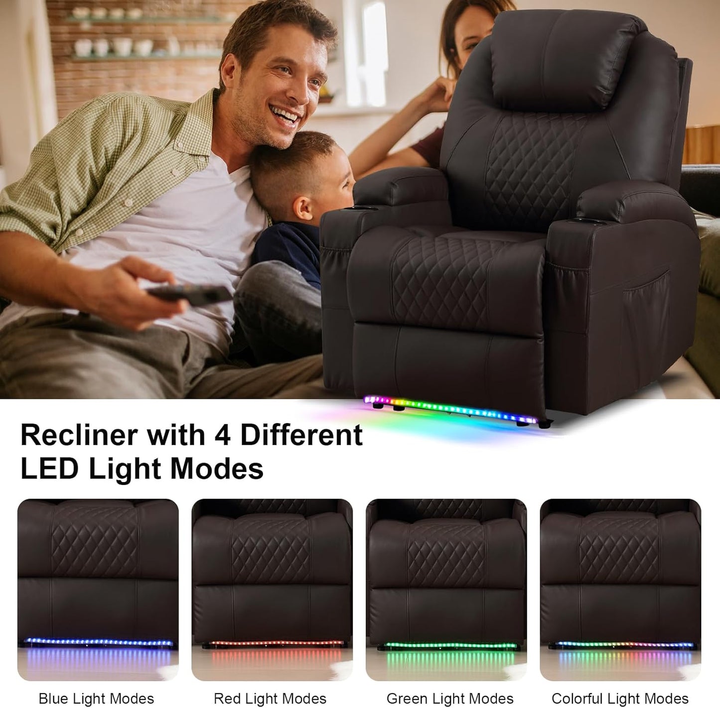 AHMED Power Recliner Chair with Vibration Massage & Heat for Adults, Faux Leather Home Theater