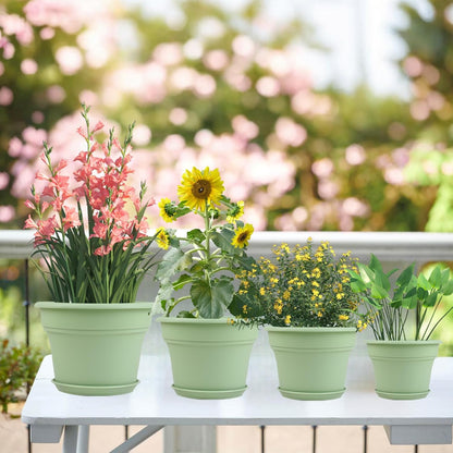 11 Inch Plastic-Flower-Pot-for-Indoor-Plants, 4 Pack Large Outdoor Planter Pot with Drainage Holes