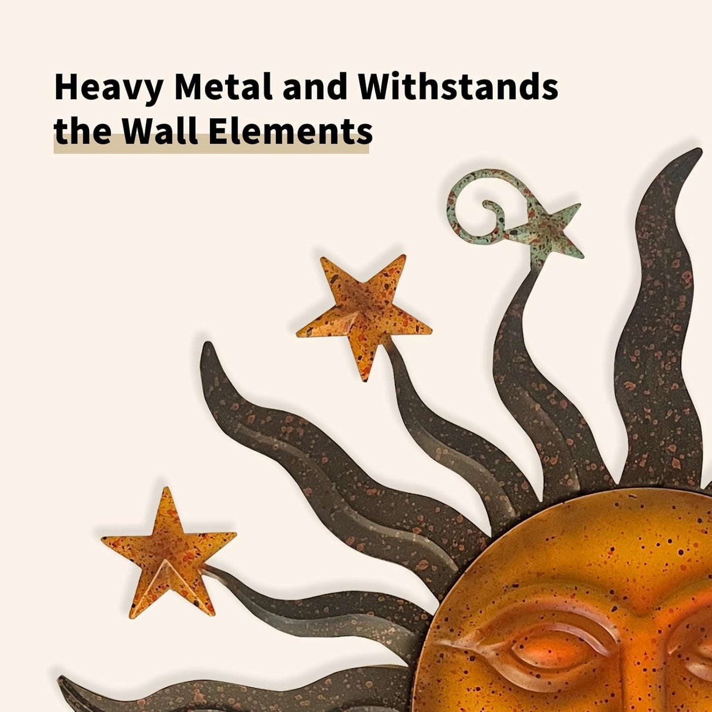 LIFFY 24" Sun Face Metal Wall Art for Outdoor Decor - Solar Themed Hanging Sculpture
