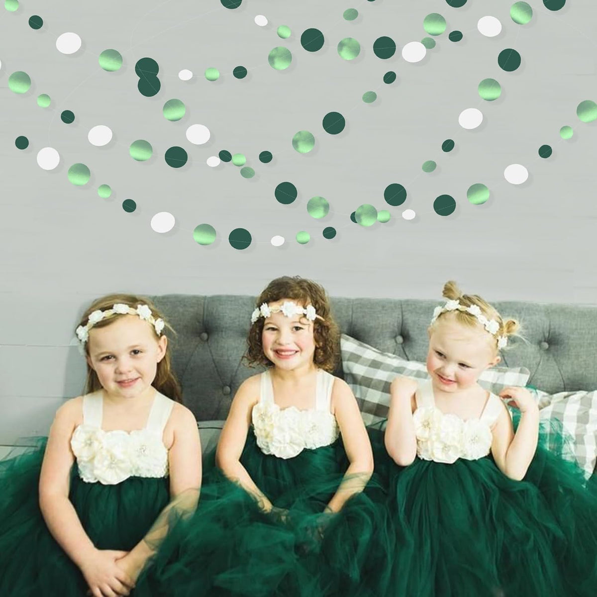 46 Ft Sage Green Party Decorations Metallic Sage Green White Polka Dots Garlands Hanging Paper