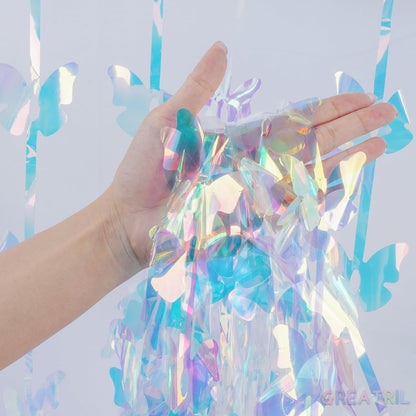 Iridescent Butterfly Fringe Party Backdrop - GREATRIL Fairy Streamers for Butterfly Princess Themed