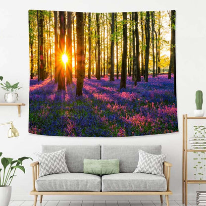 Nature And Landscape Tapestry For Bedroom Sun Evening Sun Bluebell Wood Tapestries Wall Hanging For
