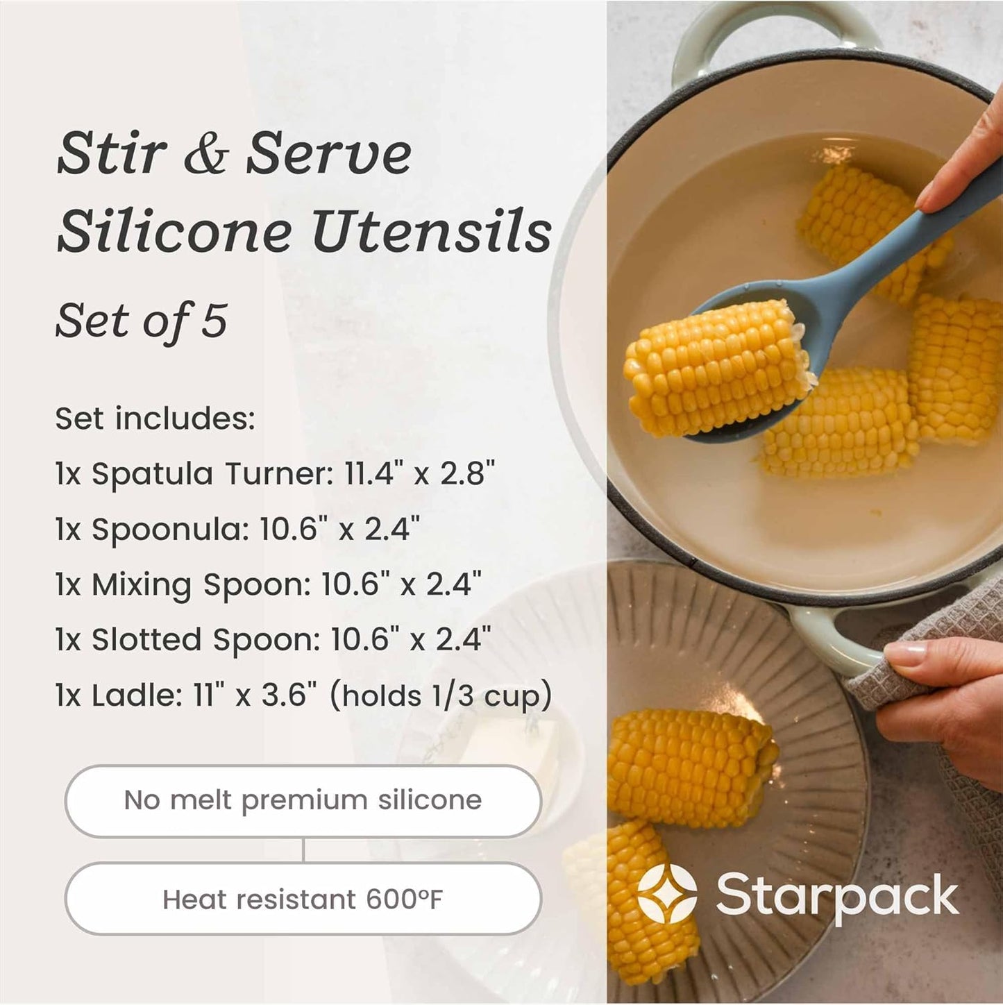 Starpack 'Stir & Serve' Silicone Cooking Utensils Set (5 Pcs) - Kitchen Utensil Set Heat Resistant