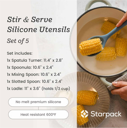 Starpack 'Stir & Serve' Silicone Cooking Utensils Set (5 Pcs) - Kitchen Utensil Set Heat Resistant