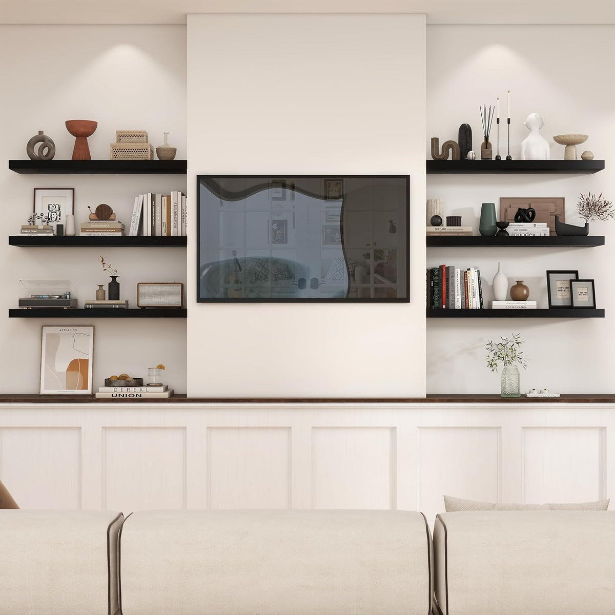 Heimlove 36 Inch Black Floating Shelves for Wall,10 Inch Deep Wood Shelves with Invisible