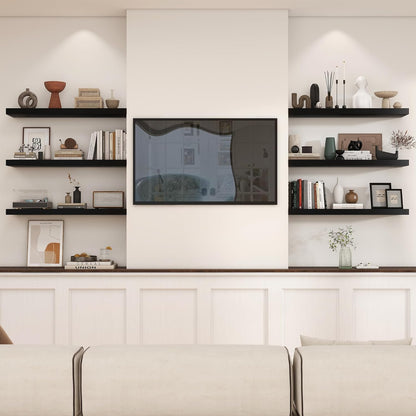 Heimlove 36 Inch Black Floating Shelves for Wall,10 Inch Deep Wood Shelves with Invisible
