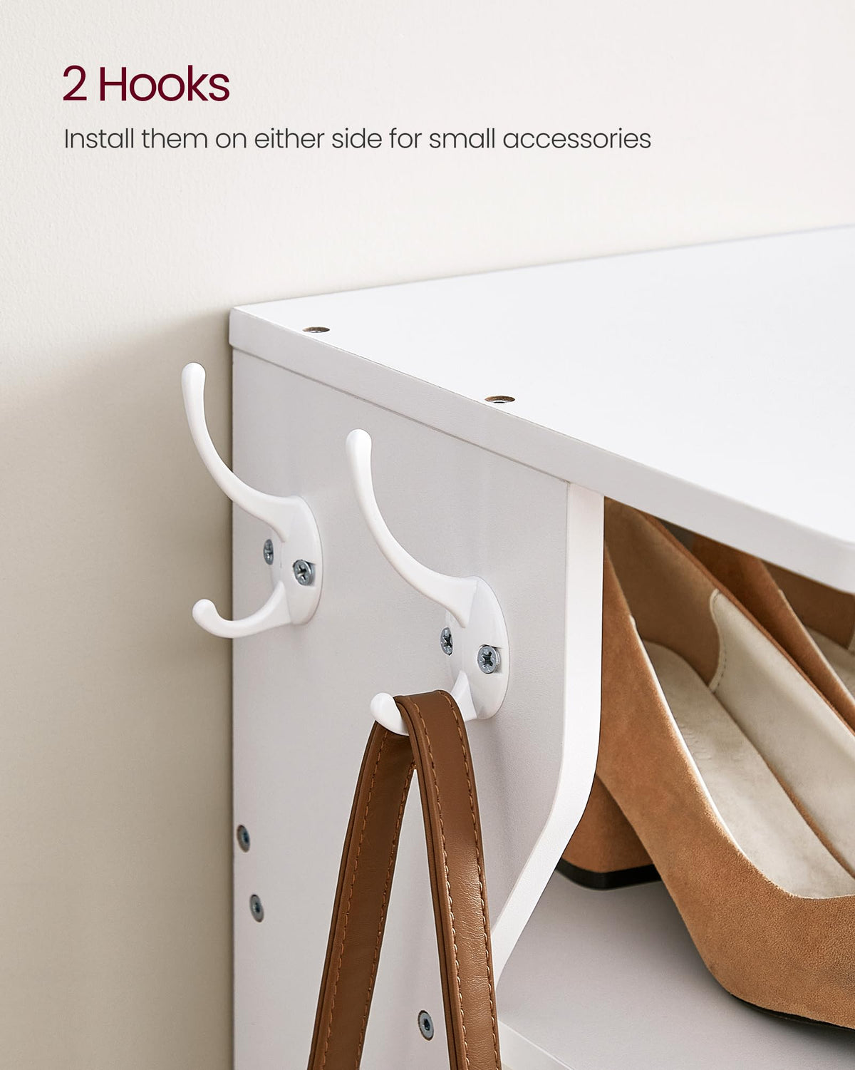VASAGLE 7-Tier Vertical Shoe Rack, Narrow Shoe Storage Organizer with Hooks, Slim Corner Tower