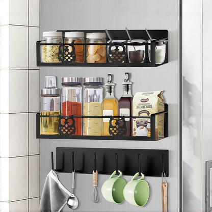 3 Pack Moveable No Drilling Heavy Magnet Spice Rack for Refrigerator Organizers and Storage,Space