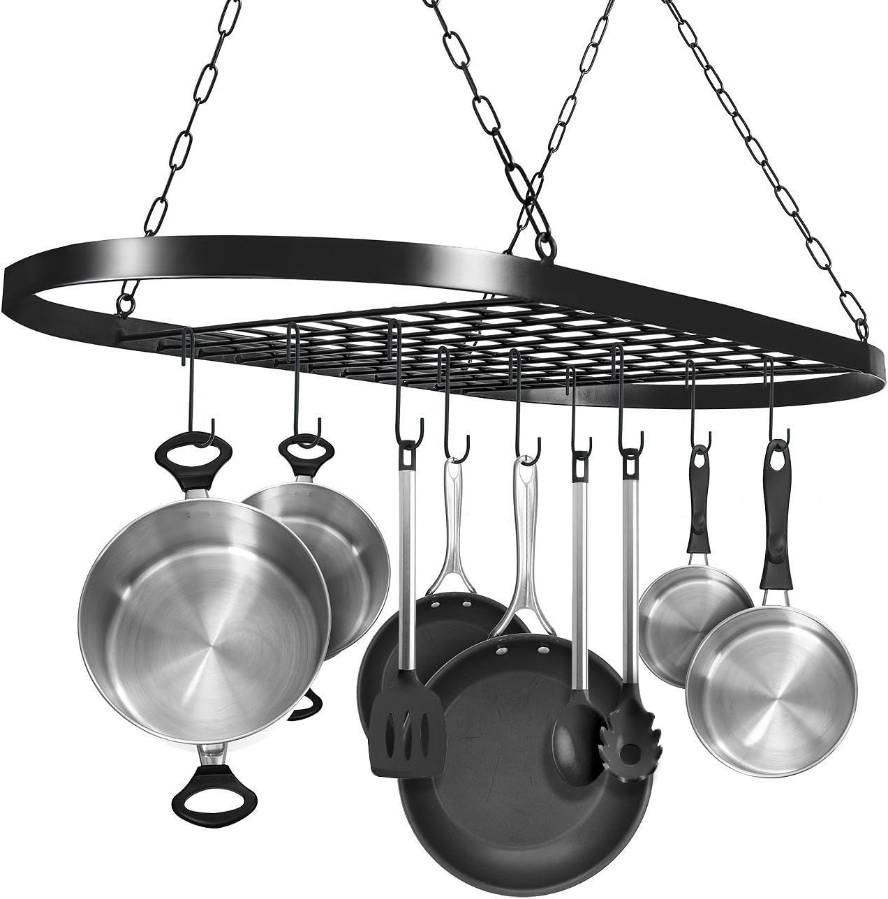 Sorbus® Pot and Pan Rack for Ceiling with Hooks — Decorative Oval Mounted Storage Rack
